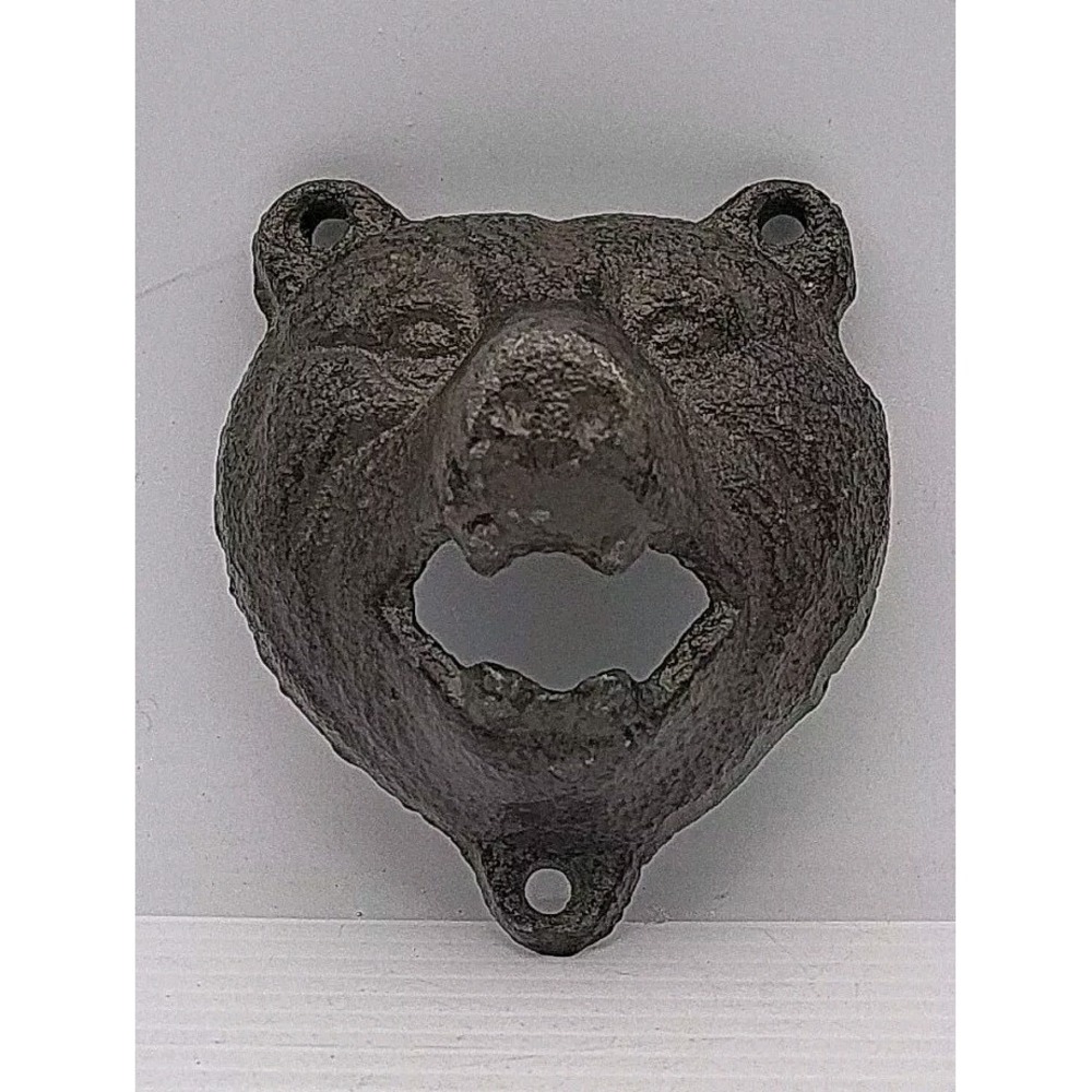 New Cast Iron BLACK BEAR HEAD WALL BOTTLE OPENER ~ Garage Shop Man Cave Drinks